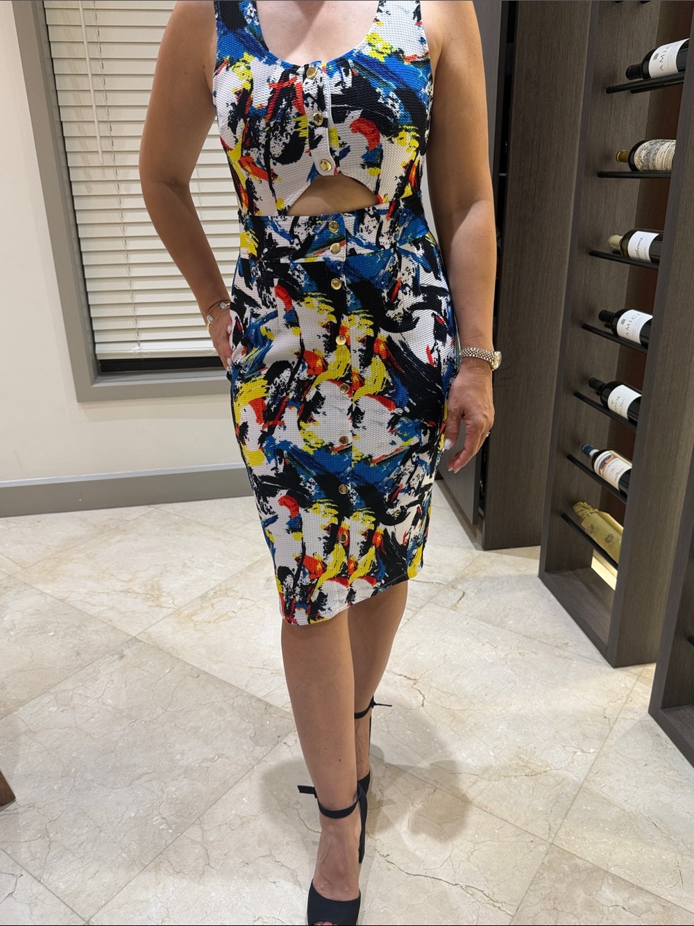 Vibrant Abstract Cutout Sheath Dress